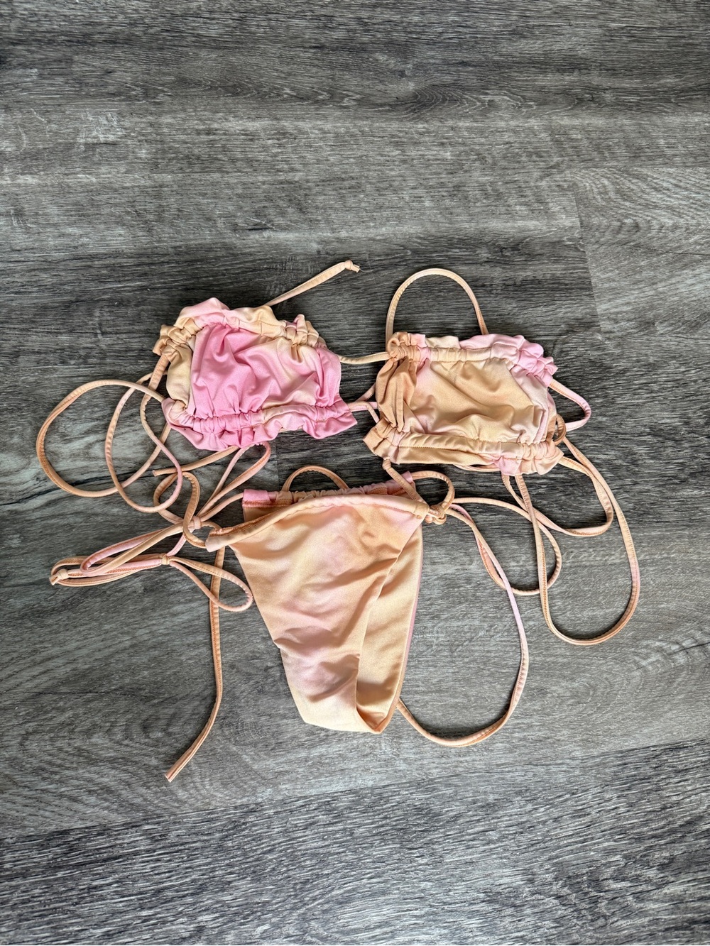 Ruched Pink Peach Tie-String Bikini Set